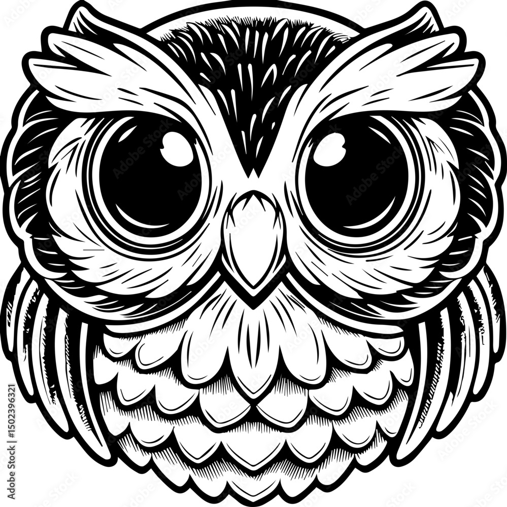 Obraz premium Owl tattoo design in SVG format. Cute Cartoon Owl Illustration for Creative Projects