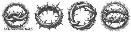 Detailed Engraving of Thorny Crown in Vector Illustration Style