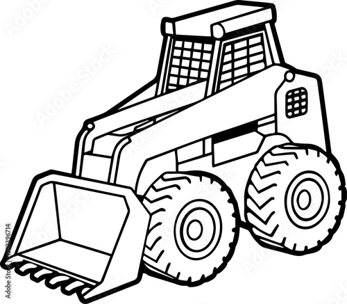 skid steer loader machine outline vector illustration, coloring book page line art	