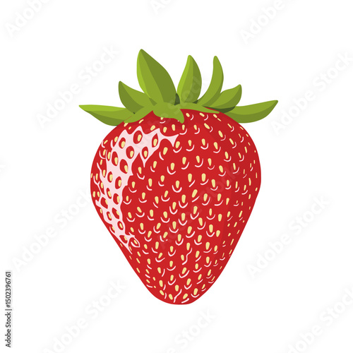 Strawberry fruit vector illustration with green leaves isolated on white background fresh ripe red berry food design