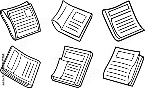 Set of news paper outline vector illustration, coloring book page line art