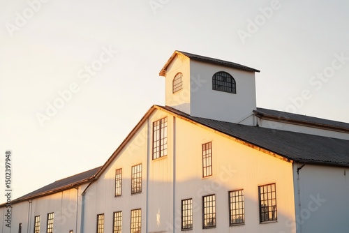 Architectural structure highlighted by golden sunset light
