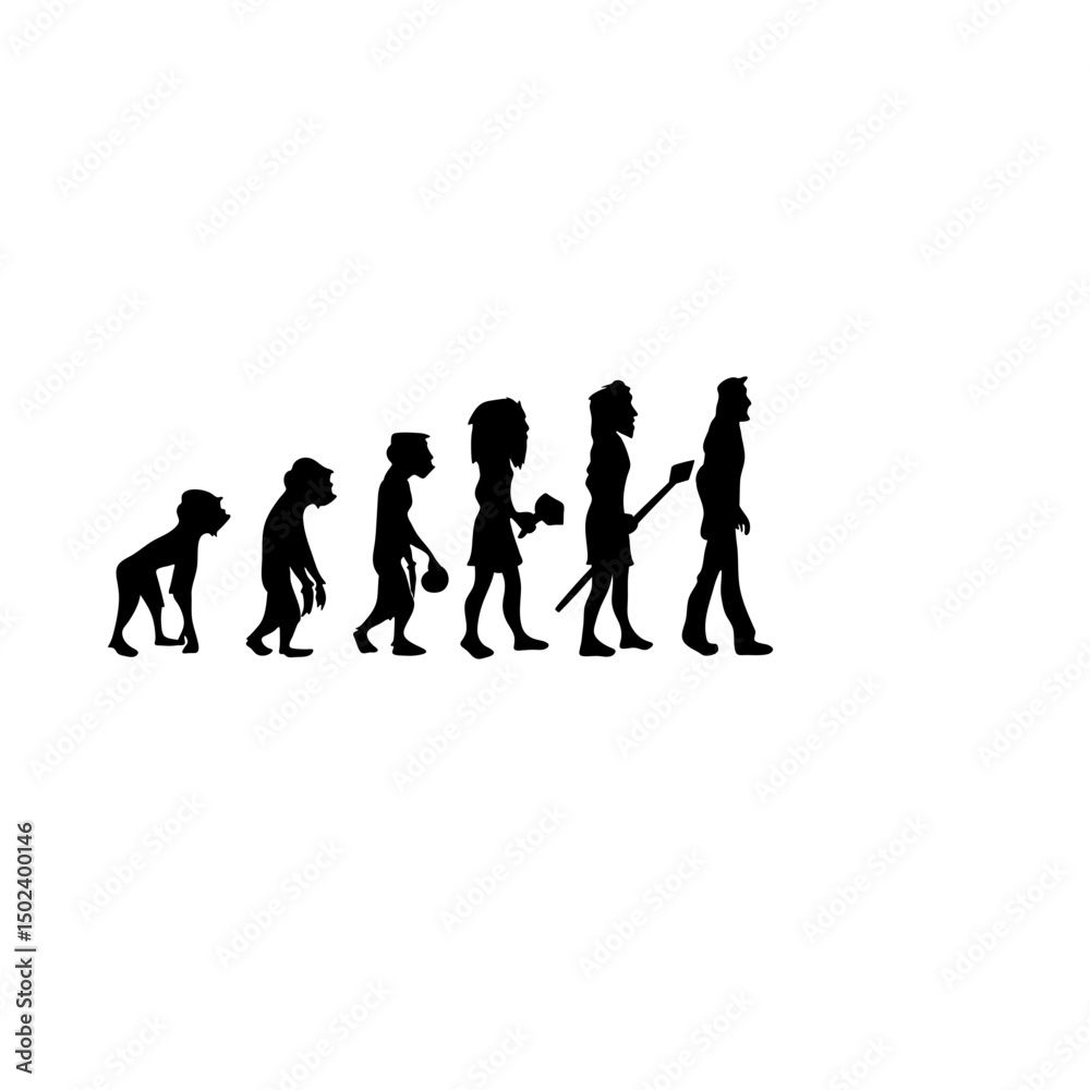 Human evolution silhouette concept. Darwin theory cartoon vector illustration Human evolution silhouette concept. Darwin theory cartoon vector illustration