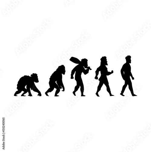 Human evolution silhouette concept. Darwin theory cartoon vector illustration