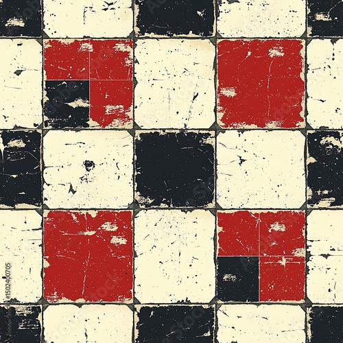 Weathered tiles retro red black beige