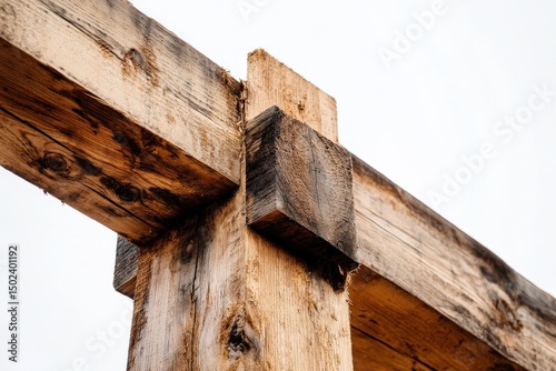 Close up view of wooden beams with natural grain and textures