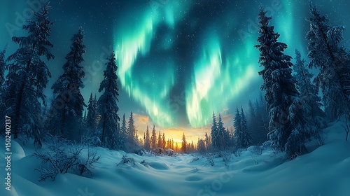Winters Aurora Illuminates Snowy Forest