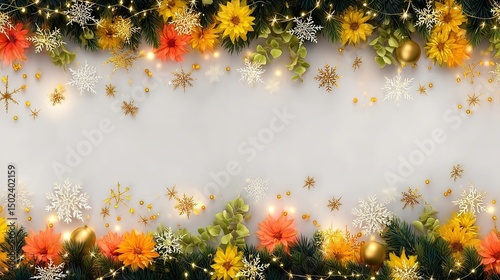 Orthodox Christmas Day (January 7) Floral and Snowflake Background. Generative AI