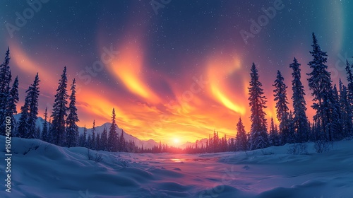 Winters aurora paints the serene sky