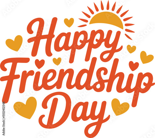 Bright Happy Friendship Day with Sun and Hearts Vector Illustration