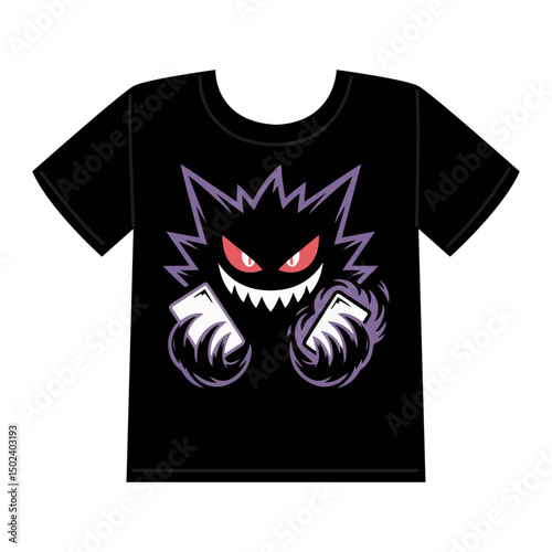 Mystical Shadow Creature Logo with Glowing Eyes and Levitating Cards – T-Shirt Design

