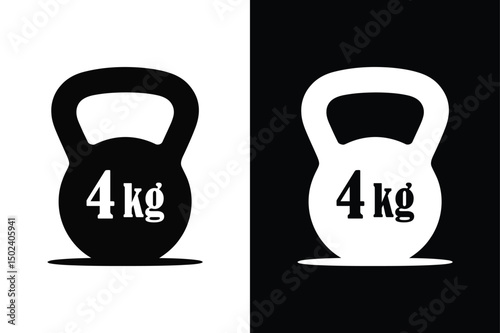 Kettlebell Clipart Vector Bold Black Silhouette on White Background.
