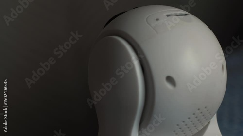 Wi-Fi video camera rotates, capturing objects in different locations, wireless smart home security camera close-up