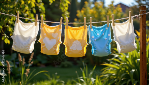 Wallpaper Mural Cloth diapers drying in sun create cheerful and vibrant scene, showcasing various colors and patterns that add playful touch to outdoor setting Torontodigital.ca