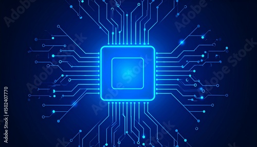 Abstract digital AI chip human tech wireframe palms dark background