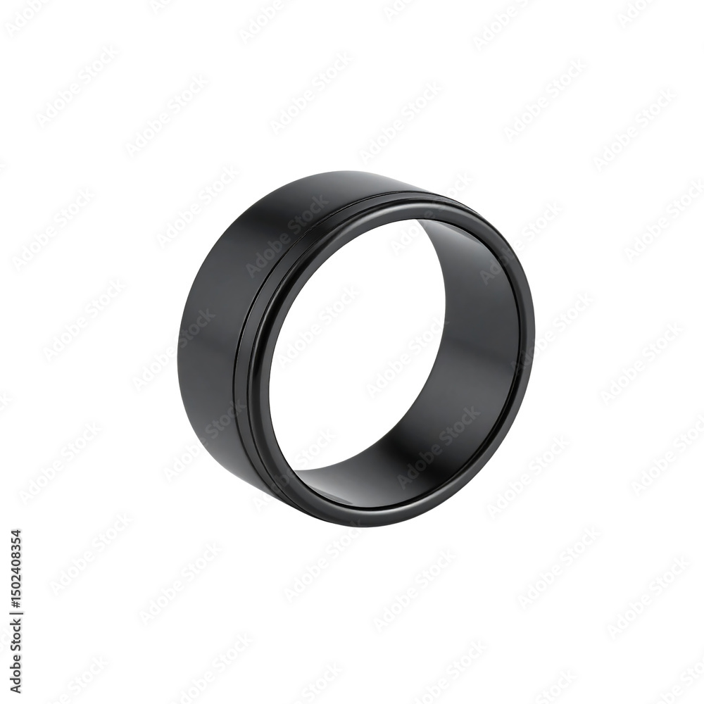Stylish black matte finish mens wide wedding ring band on transparent background Stylish black matte finish mens wide wedding ring band on transparent background
