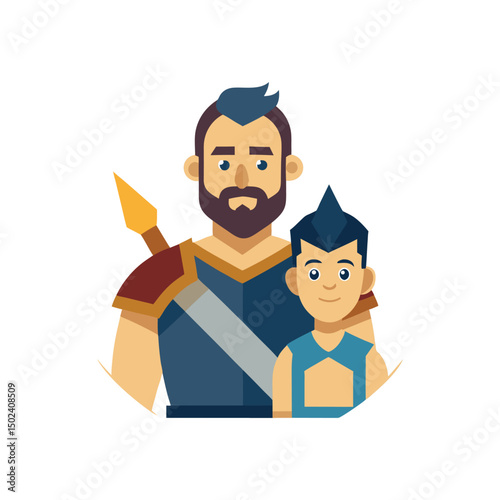 Flat and Minimal dad and son logo vector illustration isolated on white background