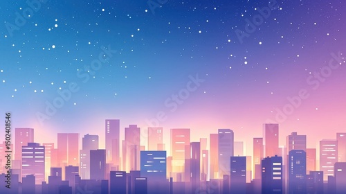 Cityscape at night with star - filled sky