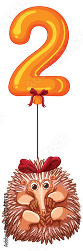 Hedgehog with Balloon Number Two Illustration