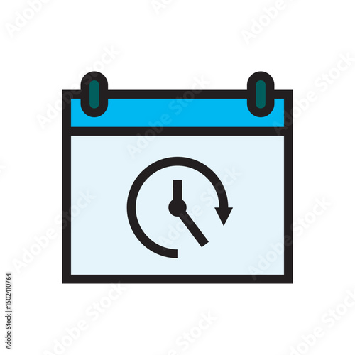 Calendar illustration with a clock indicating repetitive tasks or scheduled activities. Suitable for automation or planning software.