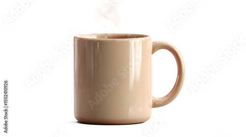 Wallpaper Mural A simple beige ceramic coffee mug with hot steam rising from a warm beverage, isolated on a pure white background. Perfect for a cozy morning or coffee break concept. Torontodigital.ca