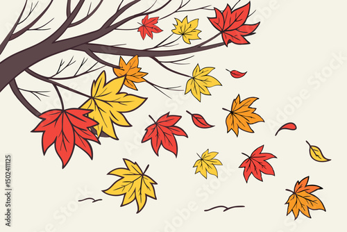 Autumn Leaves Falling From a Tree in the Wind
