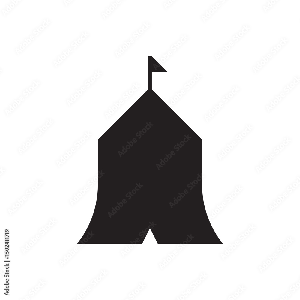 Fototapeta premium Vector icon of a tent with a flag, perfect for circus themes, festival promotions, or amusement park graphics.