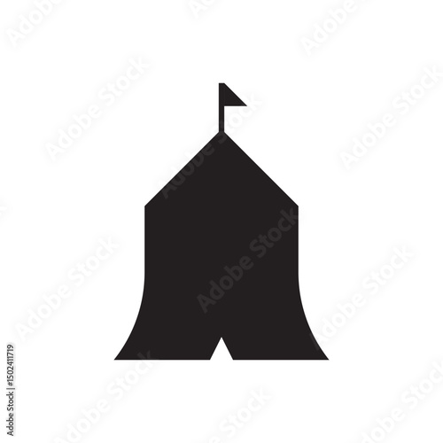 Vector icon of a tent with a flag, perfect for circus themes, festival promotions, or amusement park graphics.