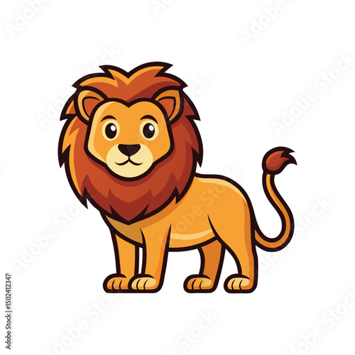 Flat and Minimal lion cartoon character logo vector illustration isolated on white background