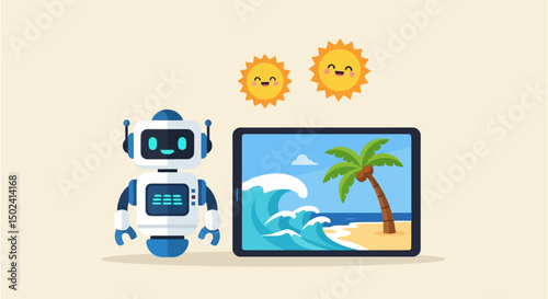A flat vector illustration depicting a friendly chatbot character with a speech bubble, symbolizing AI-powered customer support and automated assistance.