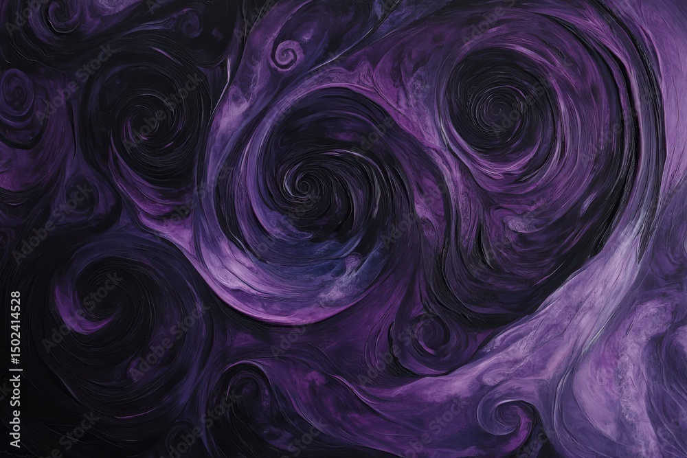 Fototapeta premium Abstract purple swirls and spirals textured dark background design