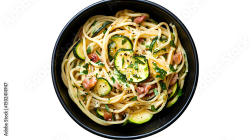 Creamy Zucchini Pasta Recipe isolated on transparent background