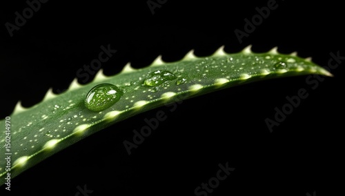 Close-up of aloe vera leaf with water droplets