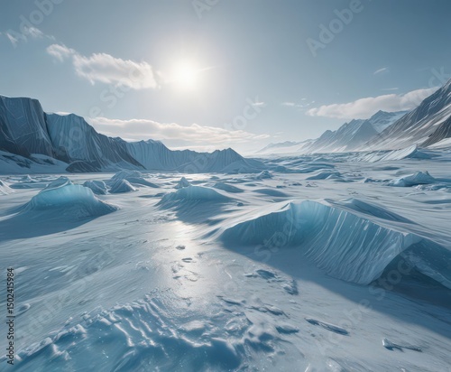 Glacier blue backdrop, frosted sea waves frozen in time,  frosted, frozen ocean