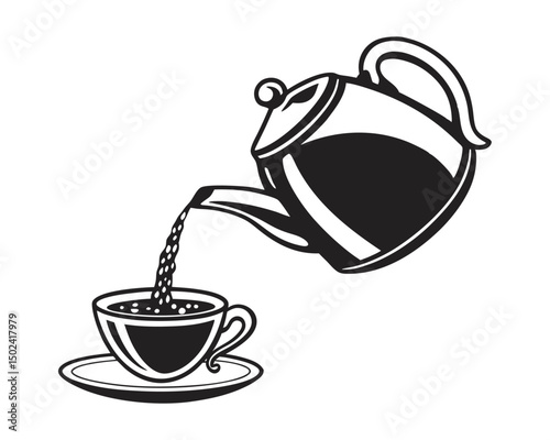Silhouette vector of coffee being poured from a pot into a cup. Perfect for café branding, barista artwork, morning coffee designs, restaurant menus, and coffee lover merchandise.