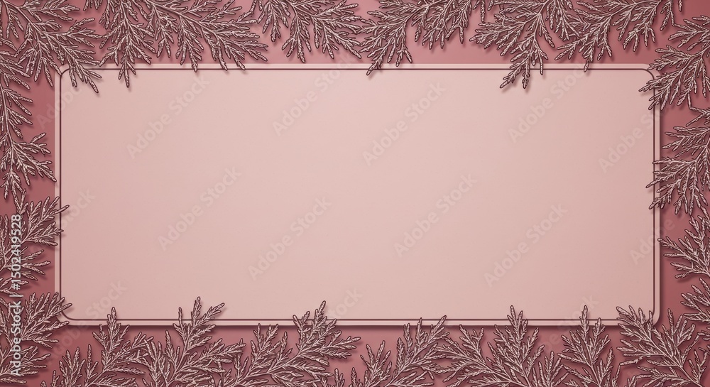 Obraz premium Evergreen Branch Frame on Pink Background