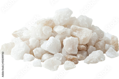 Pile of white rock salt crystals isolated on transparent background