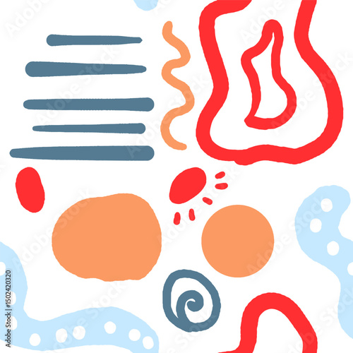 Abstract Colorful Pattern With Vibrant Shapes and Lines in Artistic Style. Seamless Pattern