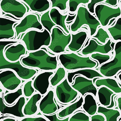 Abstract Fluid Pattern with White Contours and Green Tonal Design Representing Water Texture