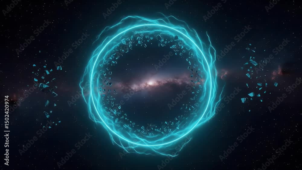 Electric Ring Portal Forming in Space with Stars and Galaxy Background