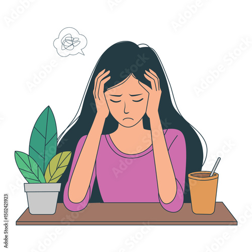 Depressed woman Struggling with Mental Pressure, mental health concept. vector cartoon illustration