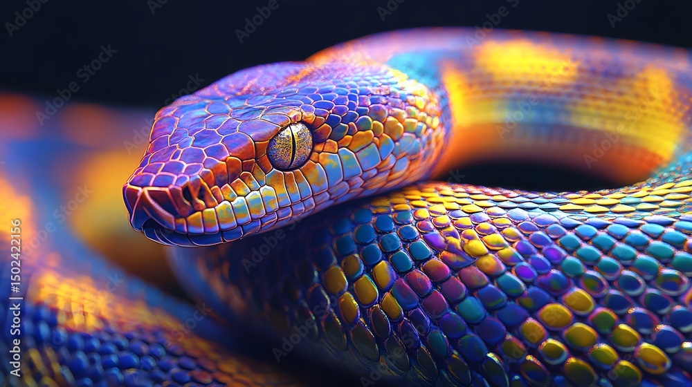 Fototapeta premium Snake with Colorful Patterns: A close-up of a snake with intricate, colorful patterns on its scales. 