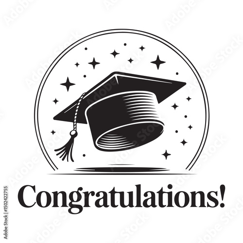 Congrats Graduated. Congratulating banner. Handwritten brush lettering. Isolated concept for graduation design, card, poster.