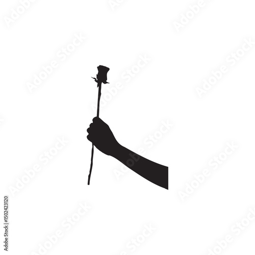 Suspicious Hand Offering a Rose  Silhouette Illustration Depicting Love, Deception, and Valentine’s Day Scams  