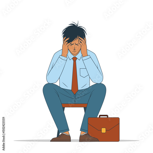 Depressed Man Struggling with Mental Pressure, mental health concept. vector cartoon illustration