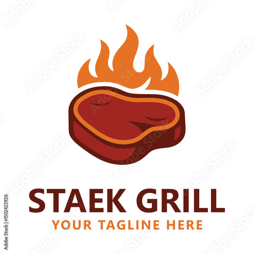 Steak Grill Logo with Flame Icon