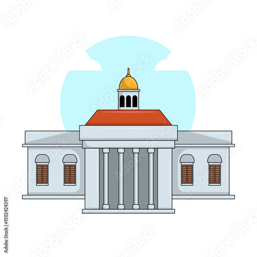 Vector illustration of Istana Kepresidenan Bogor in West Java, Indonesia, a neoclassical-style presidential palace surrounded by gardens and historical architecture
