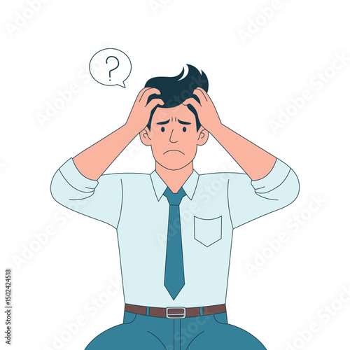 Young Man Feeling Anxiety, Stress, and Confusion. mental health concept, vector cartoon illustration