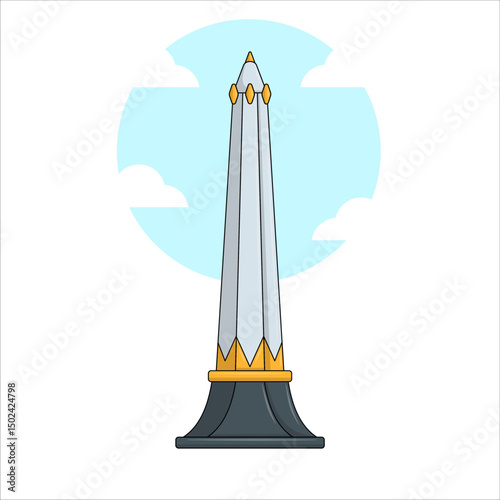 Vector illustration of Tugu Pahlawan in Surabaya, Indonesia, a historical monument commemorating Indonesian heroes, known for its towering structure and national significance.