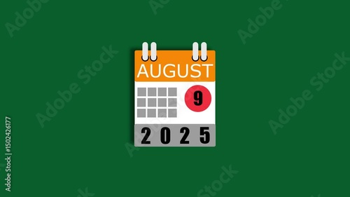 August calendar icon animation. August  9, 2025 calendar. Increase your productivity with the help of calendar.